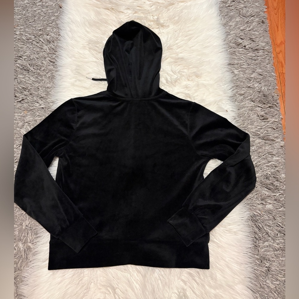 Black Velour Zip-Up Hoodie with Rhinestone Wings - Picture 2 of 3